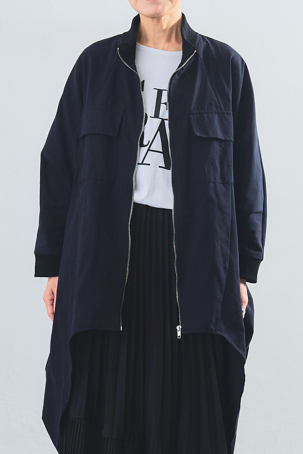 【SET】バックロングドルマンブルゾン+アシンメトリープリーツスカート(2set)