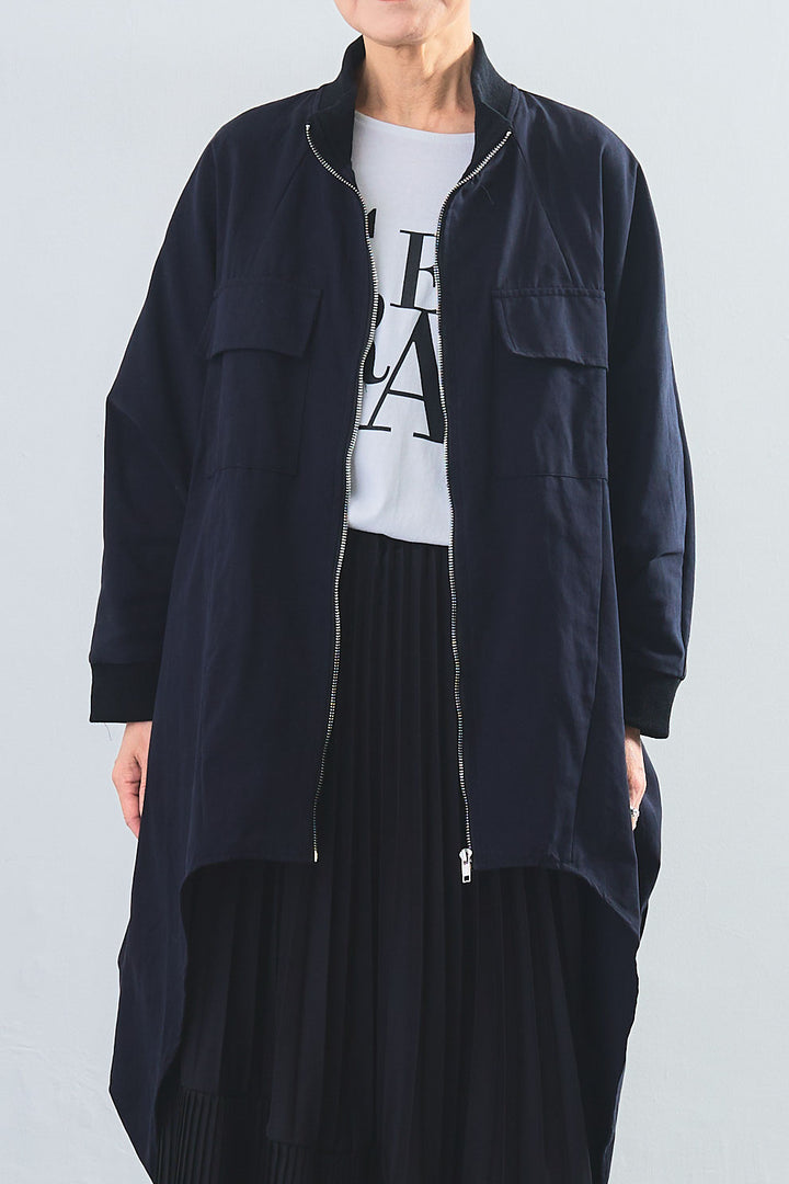 【SET】バックロングドルマンブルゾン+アシンメトリープリーツスカート(2set)