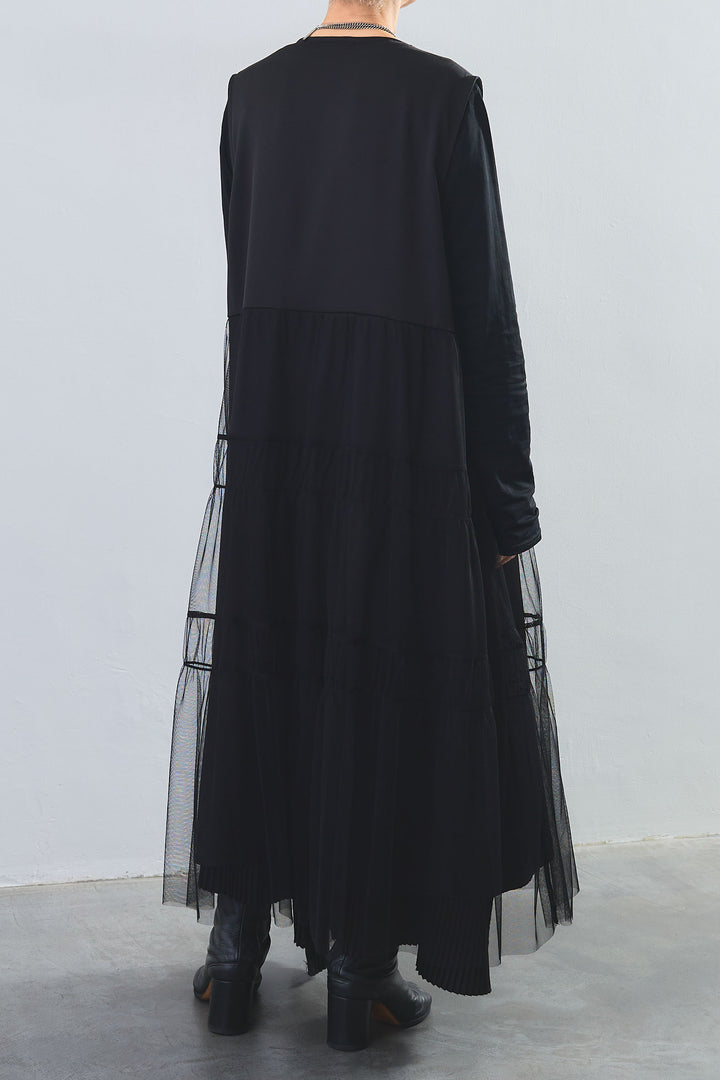 【SET】アシンメトリーロンT+ティアードチュールZIPデザインベストワンピース+アシンメトリープリーツスカート(3set)