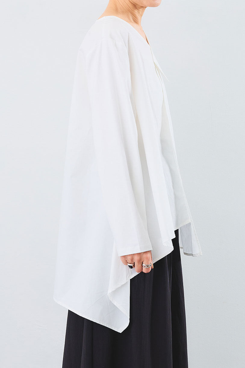 【SET】Vネックカラーアシンメトリーチュニックシャツ+ワイドロングボリュームパンツ(2set)