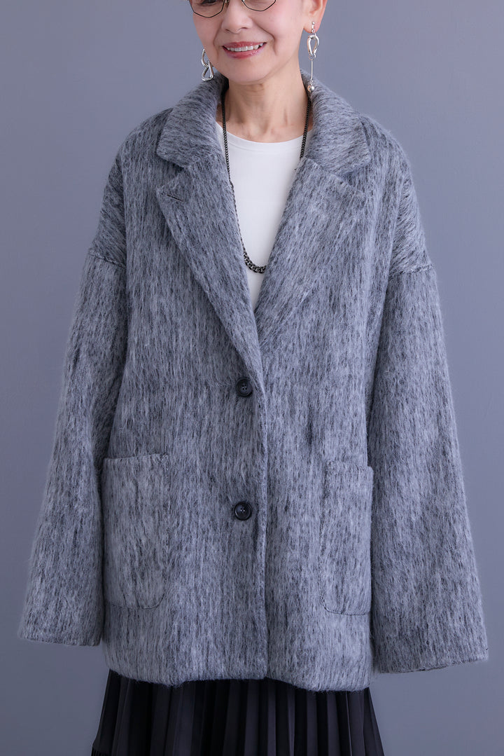 【SET】アシンメトリーオーバーニット+シャギーテーラードコート+アシンメトリープリーツスカート(3set)