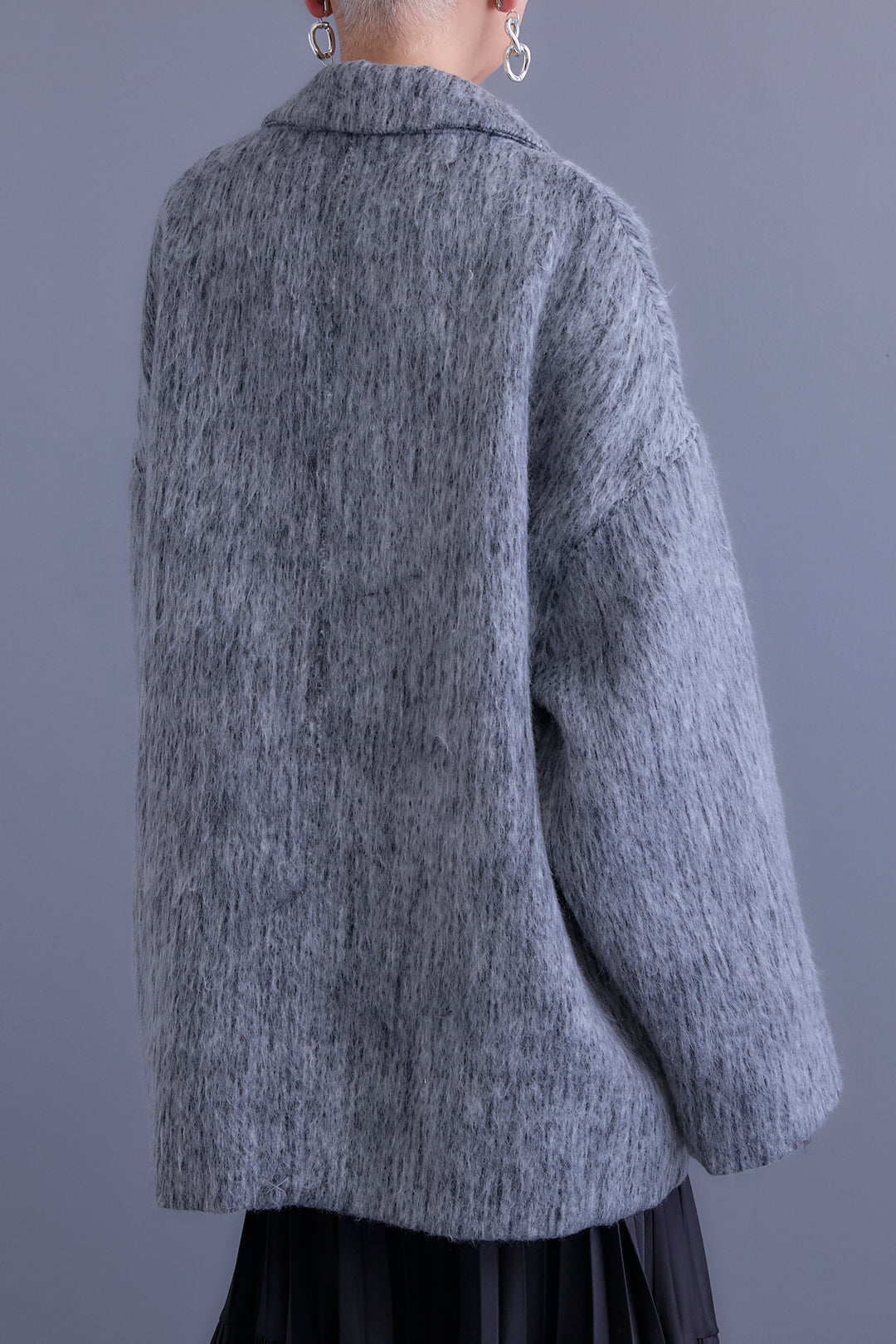 【SET】アシンメトリーオーバーニット+シャギーテーラードコート+アシンメトリープリーツスカート(3set)