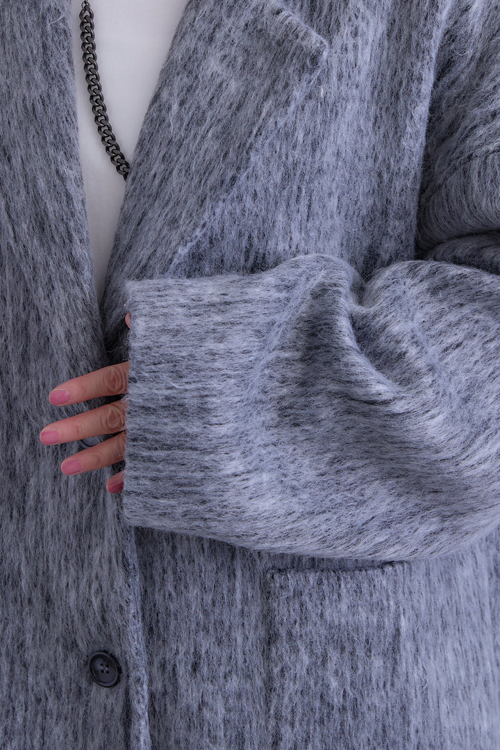 【SET】アシンメトリーオーバーニット+シャギーテーラードコート+アシンメトリープリーツスカート(3set)