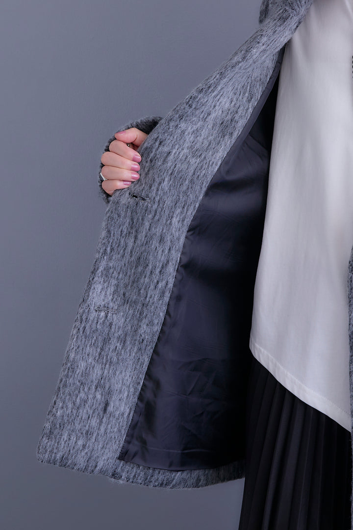 【SET】アシンメトリーオーバーニット+シャギーテーラードコート+アシンメトリープリーツスカート(3set)