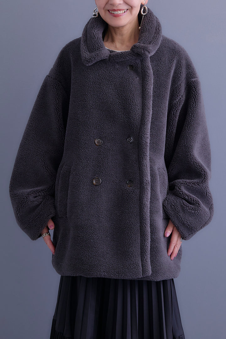 【SET】ヴィンテージアシンメトリーデニムシャツ+テディボアミディコート+デニムドッキングプリーツスカート(3set)