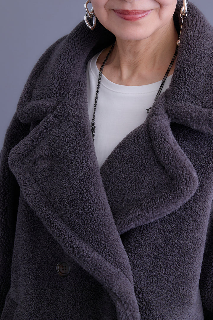 【SET】ヴィンテージアシンメトリーデニムシャツ+テディボアミディコート+デニムドッキングプリーツスカート(3set)