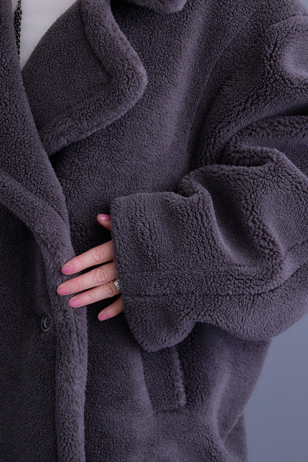 【SET】アシンメトリーオーバーニット+テディボアミディコート+アシンメトリープリーツスカート(3set)