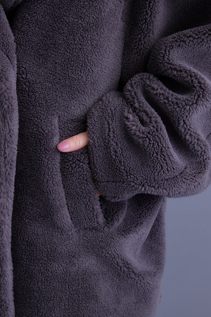 【SET】アシンメトリーオーバーニット+テディボアミディコート+アシンメトリープリーツスカート(3set)