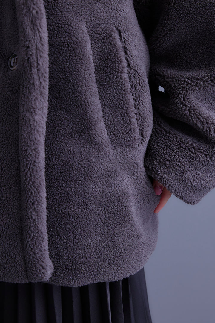 【SET】アシンメトリーオーバーニット+テディボアミディコート+アシンメトリープリーツスカート(3set)