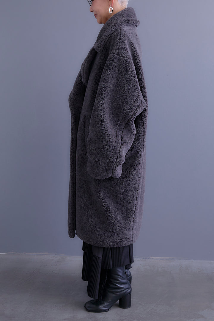 【SET】アシンメトリーオーバーニット+テディボアロングコート+アシンメトリープリーツスカート(3set)