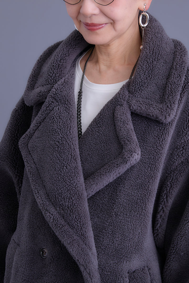 【SET】アシンメトリーオーバーニット+テディボアロングコート+アシンメトリープリーツスカート(3set)