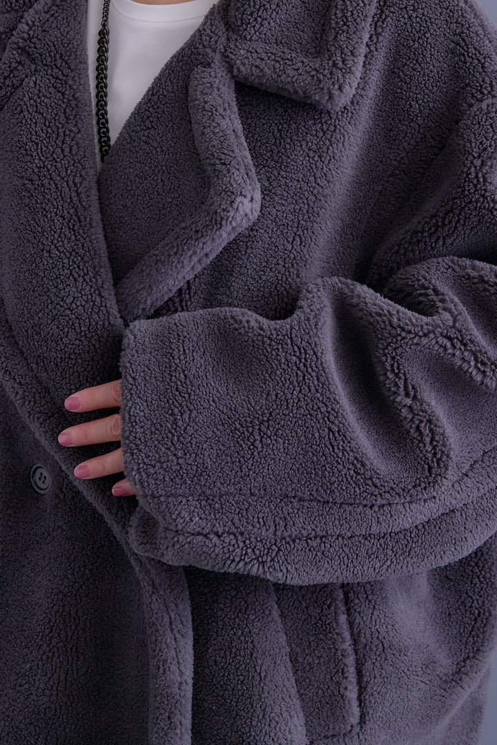 【SET】アシンメトリーオーバーニット+テディボアロングコート+アシンメトリープリーツスカート(3set)