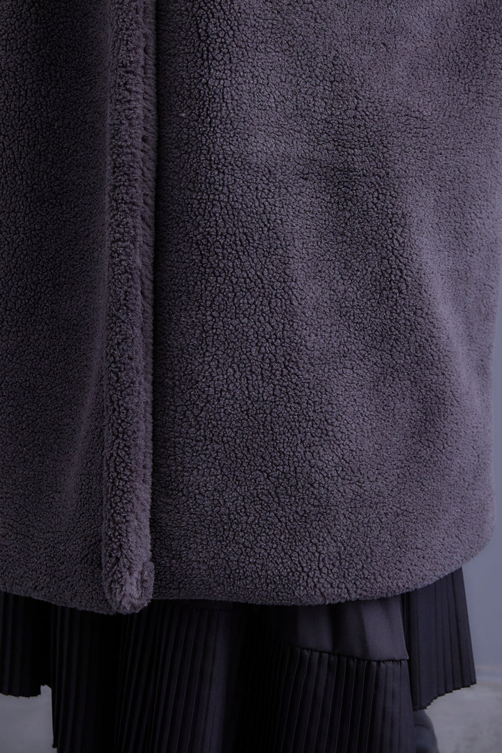 【SET】アシンメトリーオーバーニット+テディボアロングコート+アシンメトリープリーツスカート(3set)