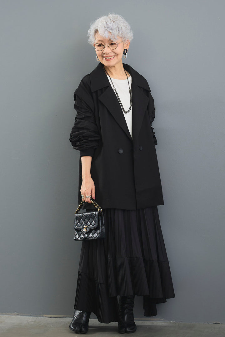 【SET】アシンメトリーロンT+シャーリングMA-1ジャケット【2WAY】+アシンメトリープリーツスカート(3set)