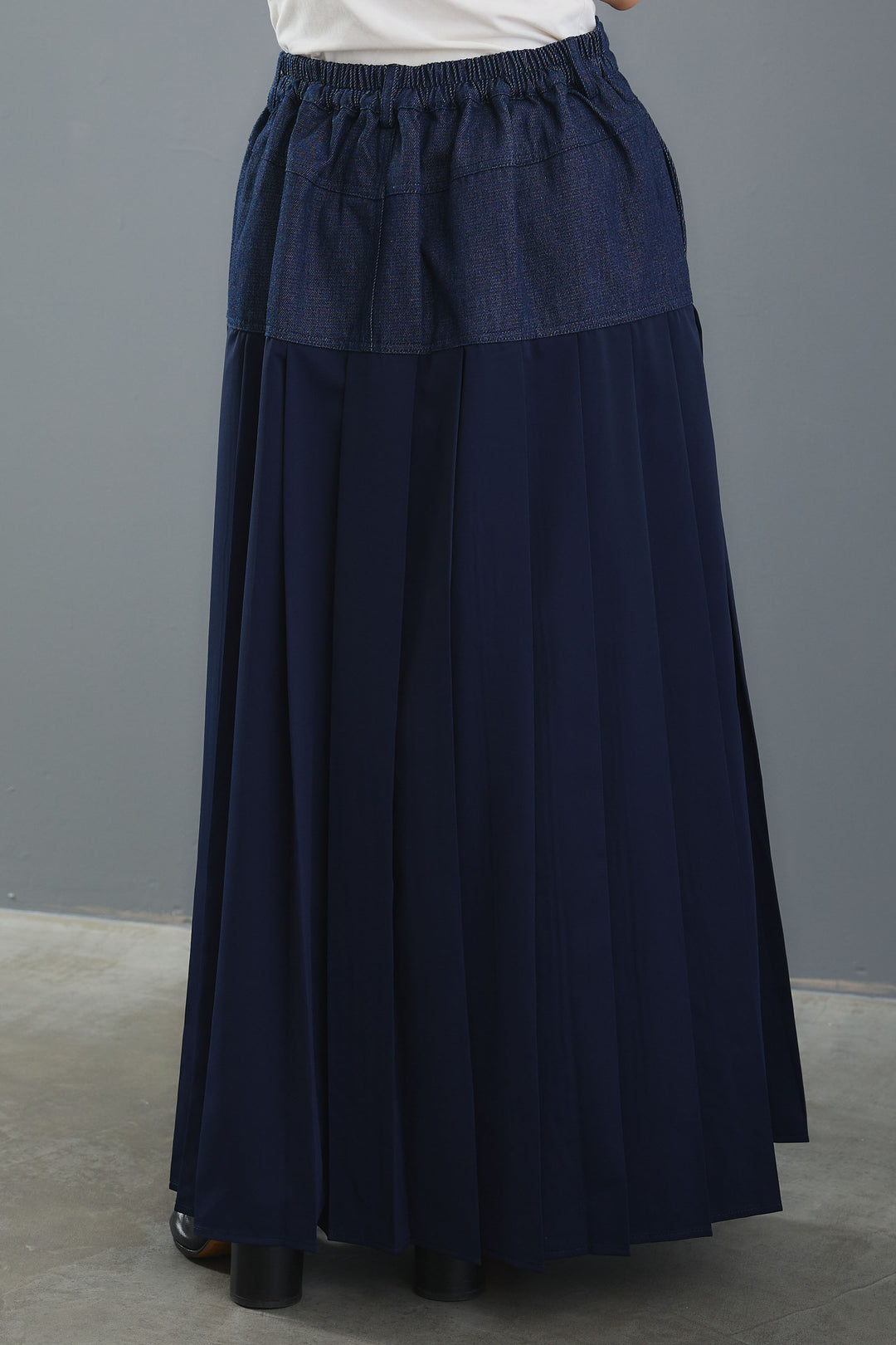 【SET】ヴィンテージアシンメトリーデニムシャツ+テディボアミディコート+デニムドッキングプリーツスカート(3set)