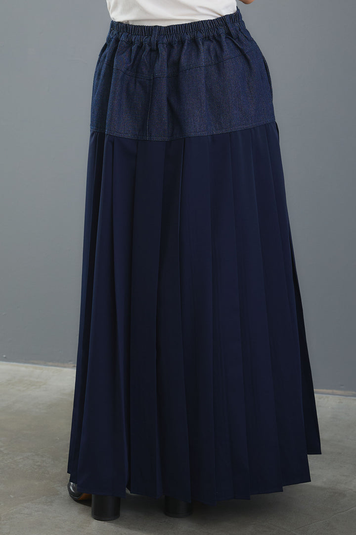 【SET】ヴィンテージアシンメトリーデニムシャツ+テディボアミディコート+デニムドッキングプリーツスカート(3set)