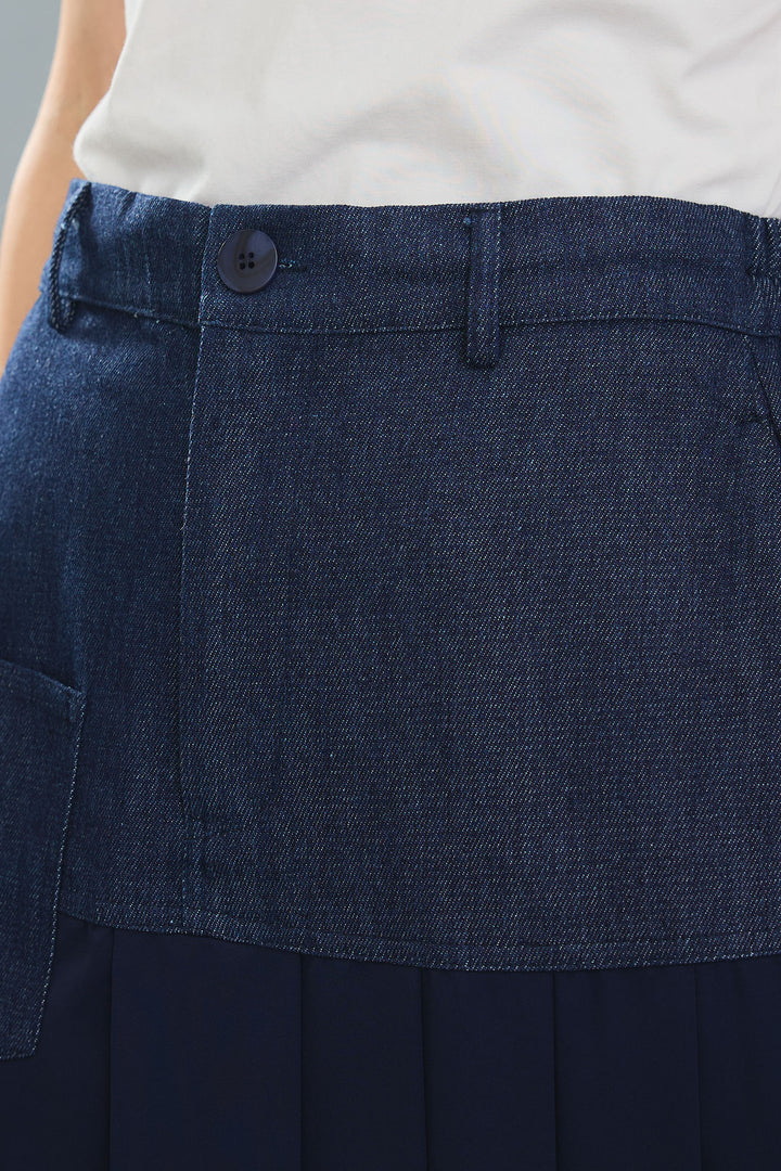 【SET】ヴィンテージアシンメトリーデニムシャツ+テディボアミディコート+デニムドッキングプリーツスカート(3set)