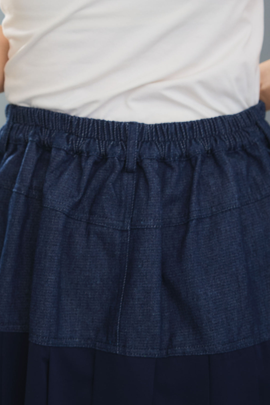 【SET】ヴィンテージアシンメトリーデニムシャツ+テディボアミディコート+デニムドッキングプリーツスカート(3set)