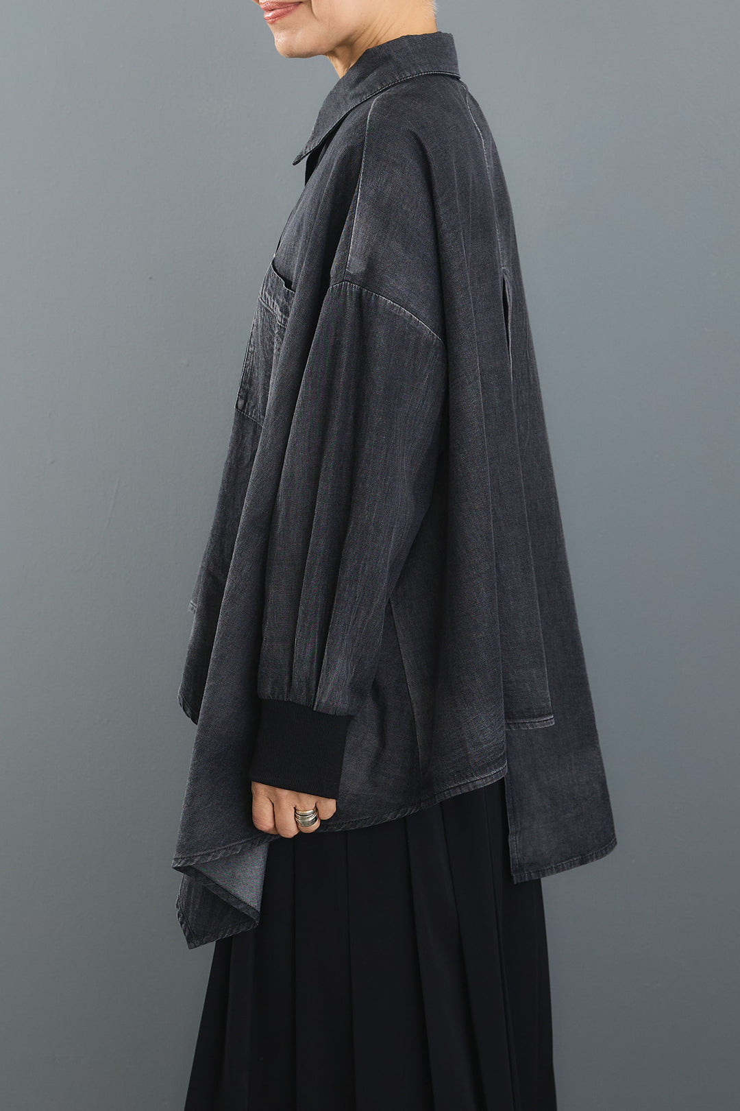 【SET】ヴィンテージアシンメトリーデニムシャツ+テディボアミディコート+デニムドッキングプリーツスカート(3set)