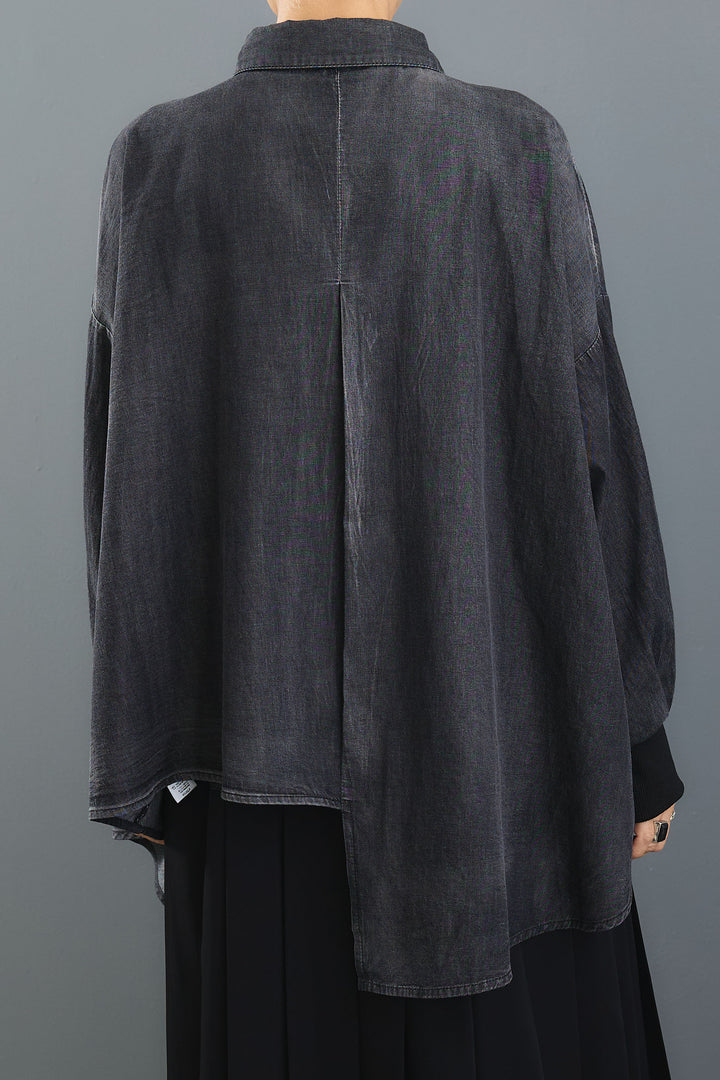 【SET】ヴィンテージアシンメトリーデニムシャツ+テディボアミディコート+デニムドッキングプリーツスカート(3set)