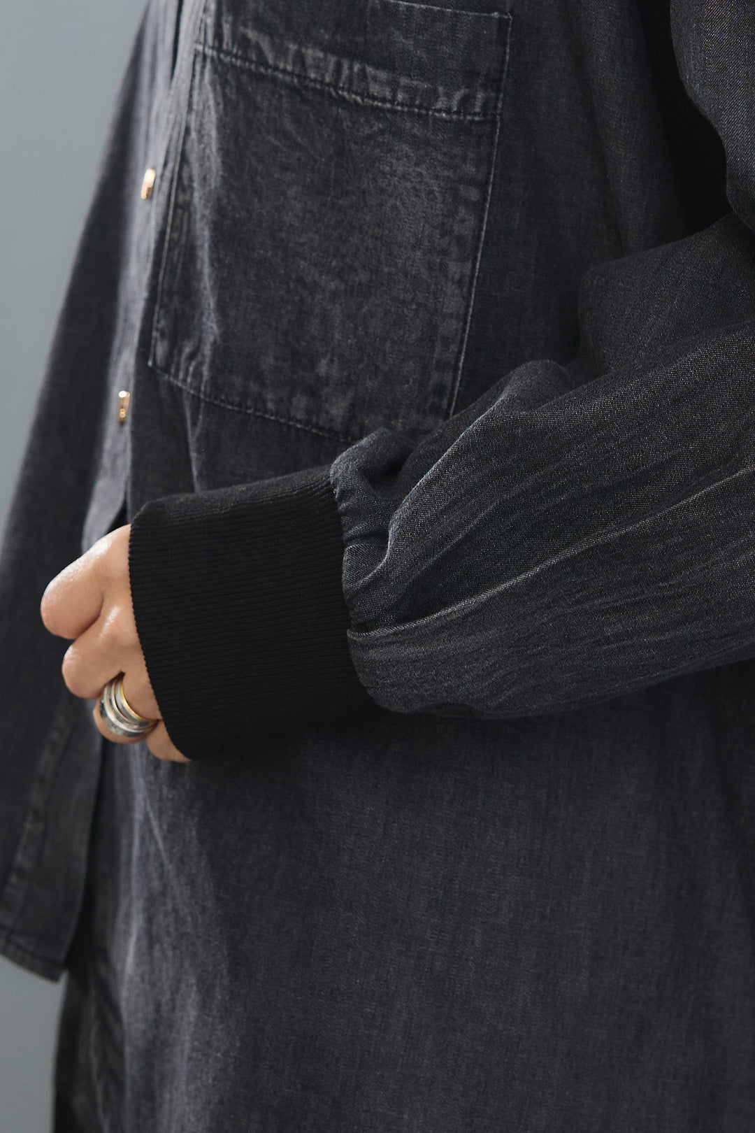 【SET】ヴィンテージアシンメトリーデニムシャツ+テディボアミディコート+デニムドッキングプリーツスカート(3set)