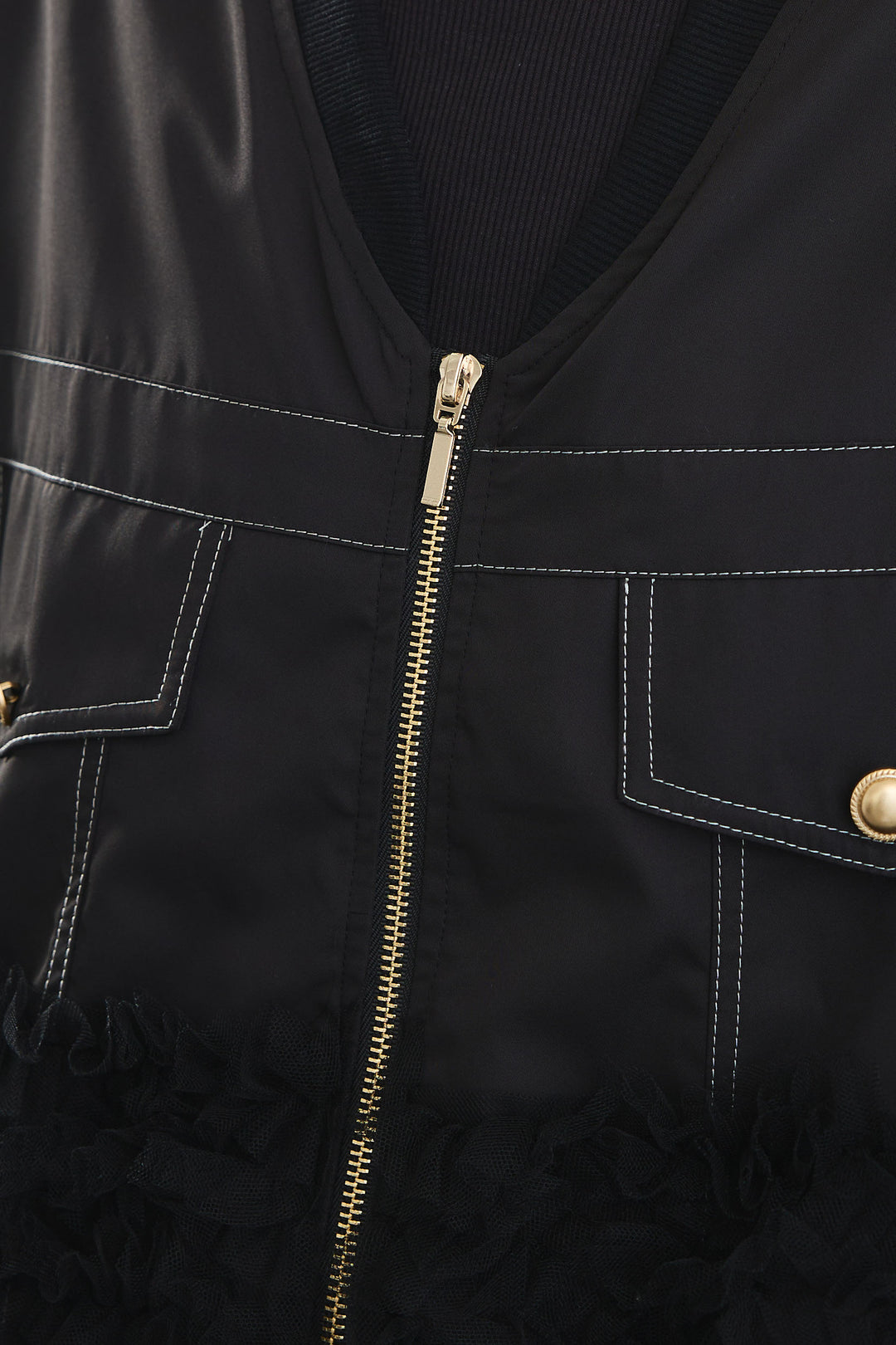 【SET】チュールドッキングブルゾン+サイドプリーツワイドパンツ(2set)