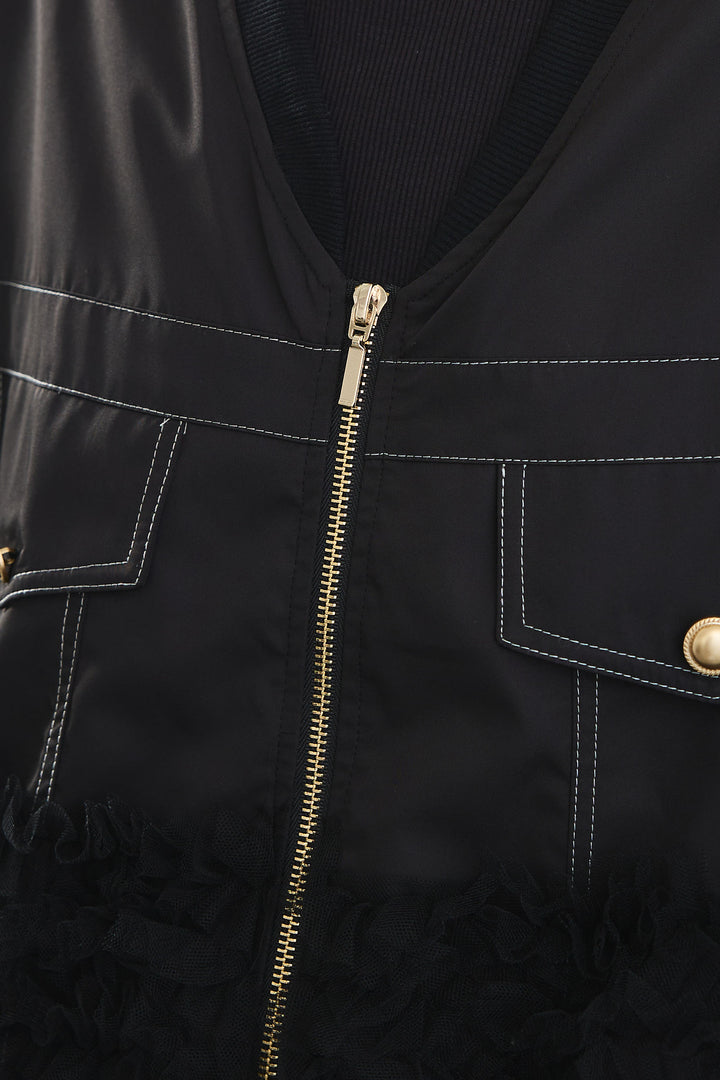 【SET】チュールドッキングブルゾン+サイドプリーツワイドパンツ(2set)