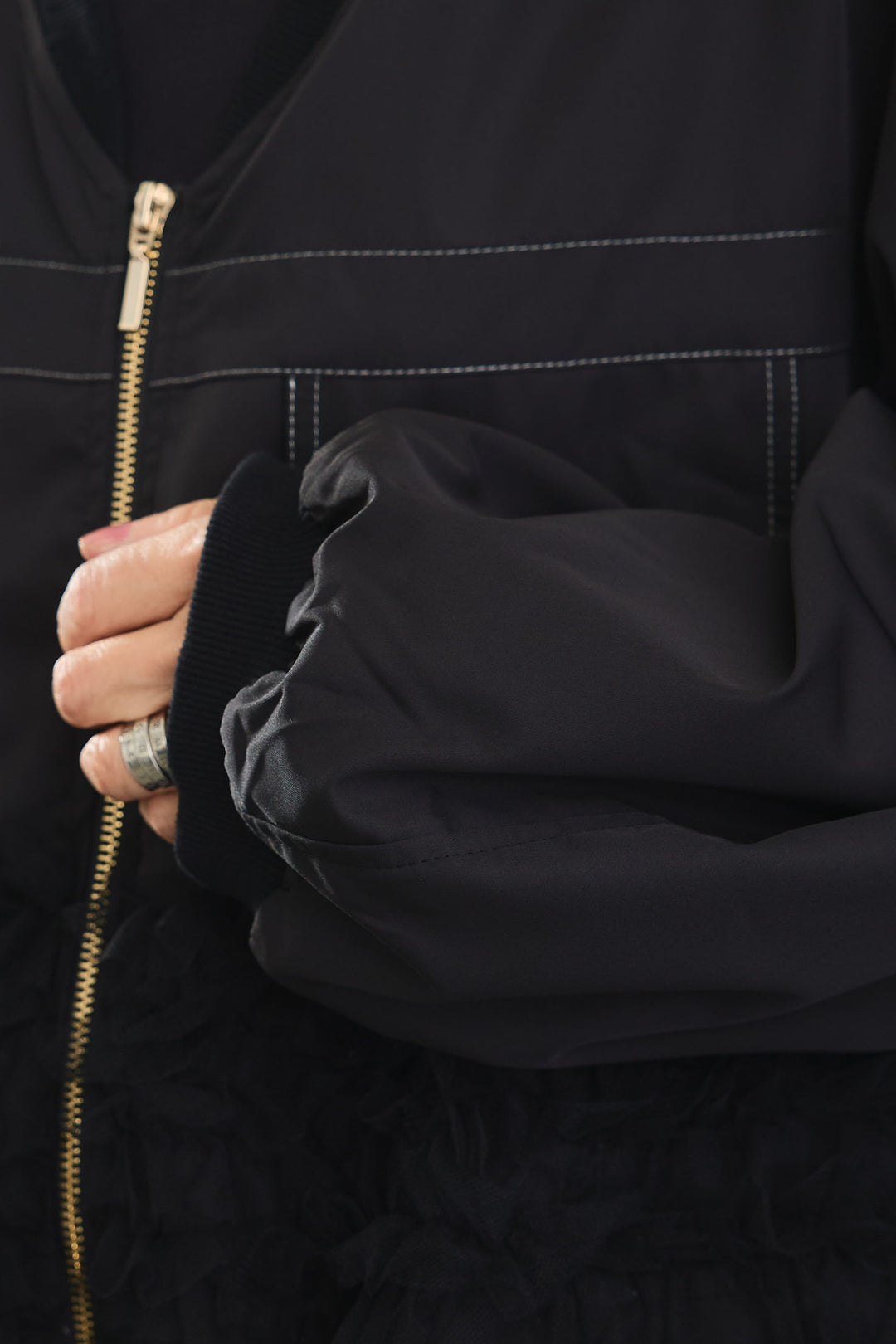 【SET】チュールドッキングブルゾン+サイドプリーツワイドパンツ(2set)