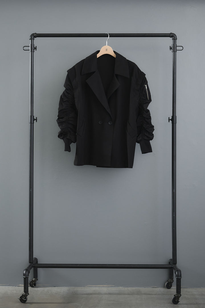 【SET】アシンメトリーロンT+シャーリングMA-1ジャケット【2WAY】+アシンメトリープリーツスカート(3set)