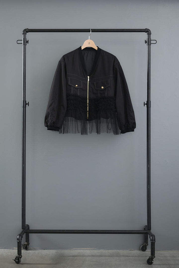 【SET】チュールドッキングブルゾン+サイドプリーツワイドパンツ(2set)