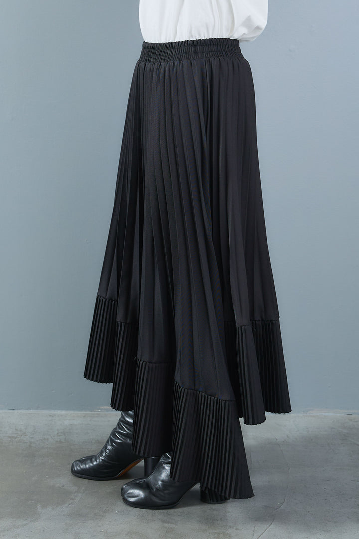 【SET】アシメハイネックボタンニット+アシンメトリープリーツスカート(2set)