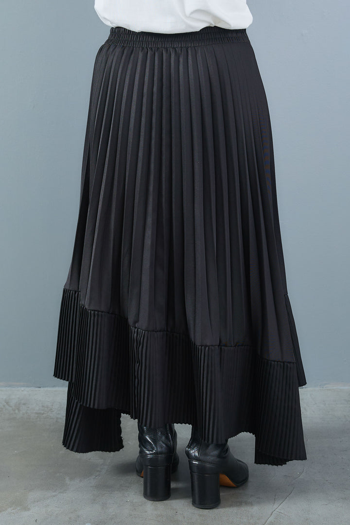 【SET】アシメハイネックボタンニット+アシンメトリープリーツスカート(2set)