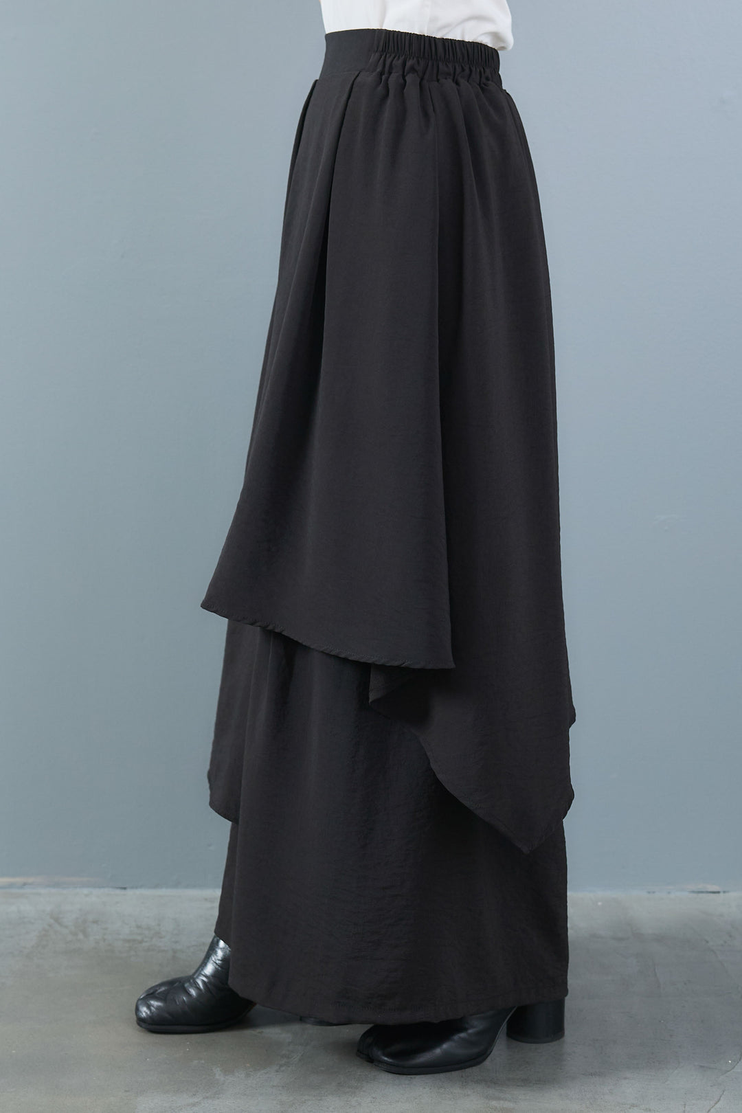 【SET】アシメハイネックボタンニット+アシメレイヤードワイドパンツ(2set)