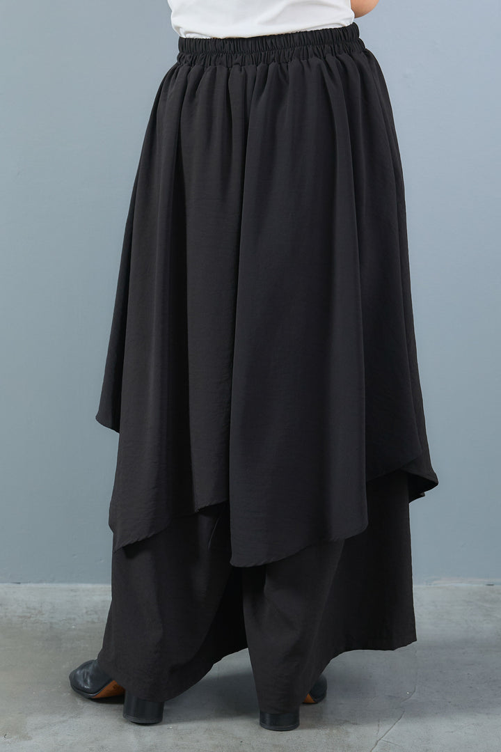 【SET】アシメハイネックボタンニット+アシメレイヤードワイドパンツ(2set)