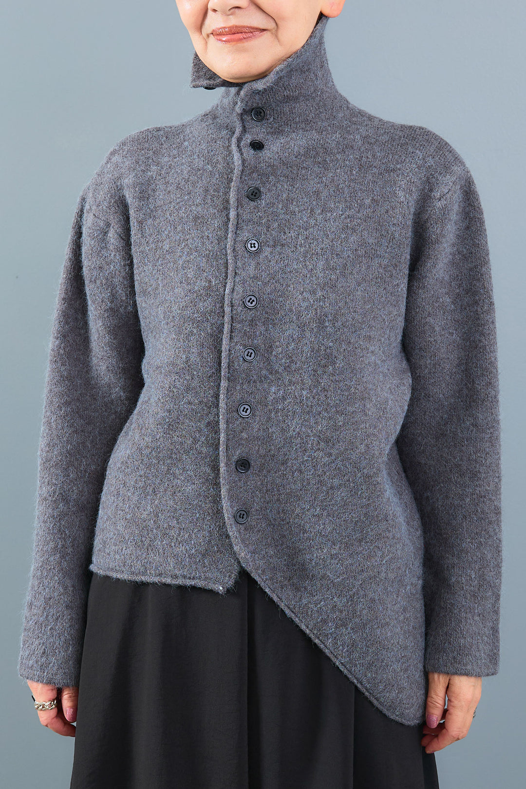 【SET】アシメハイネックボタンニット+アシメレイヤードワイドパンツ(2set)