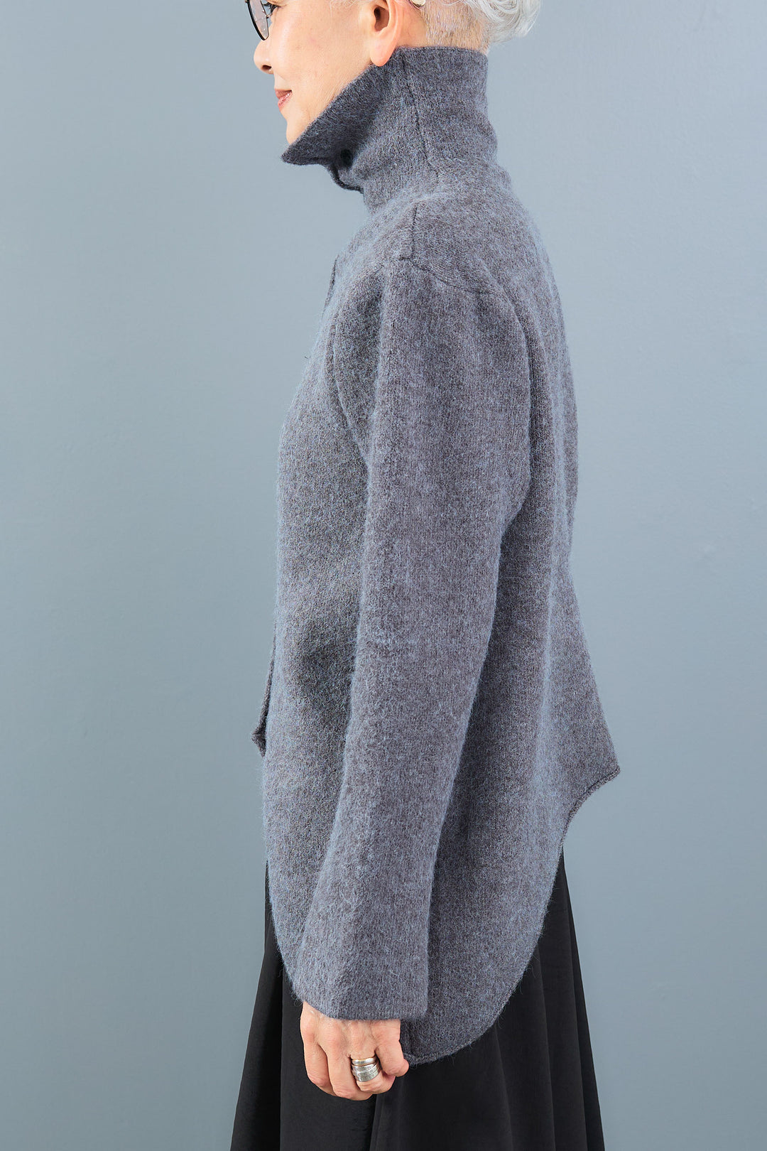 【SET】アシメハイネックボタンニット+アシメレイヤードワイドパンツ(2set)