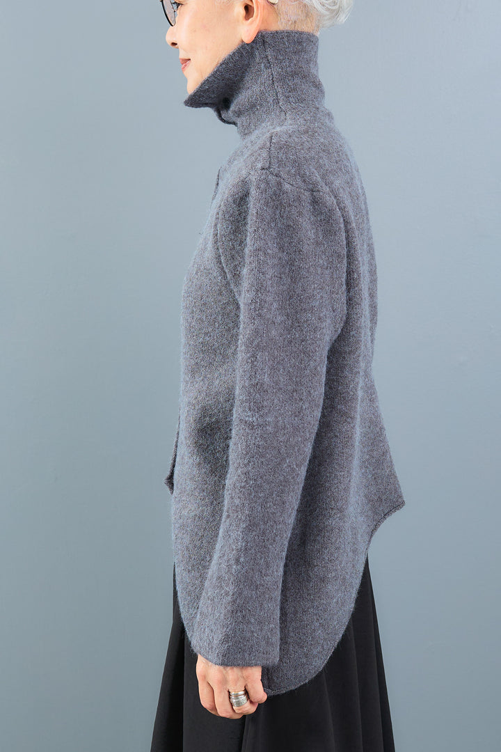 【SET】アシメハイネックボタンニット+アシメレイヤードワイドパンツ(2set)