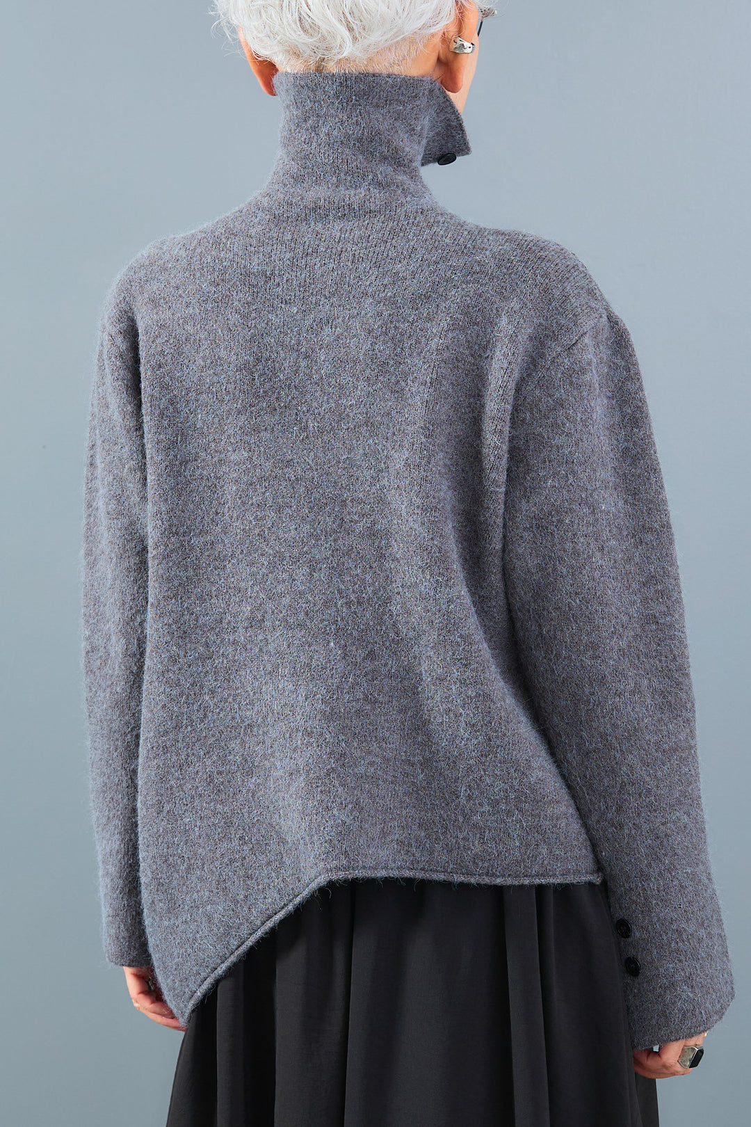 【SET】アシメハイネックボタンニット+アシメレイヤードワイドパンツ(2set)