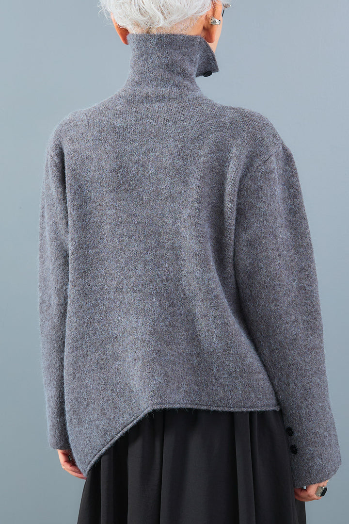 【SET】アシメハイネックボタンニット+アシメレイヤードワイドパンツ(2set)