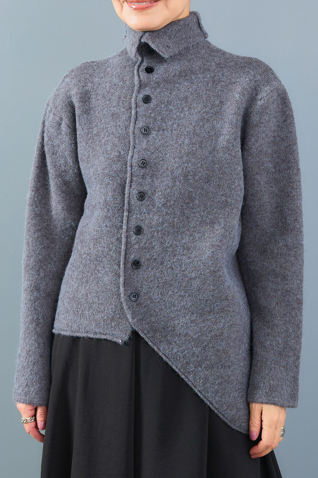 【SET】アシメハイネックボタンニット+アシメレイヤードワイドパンツ(2set)