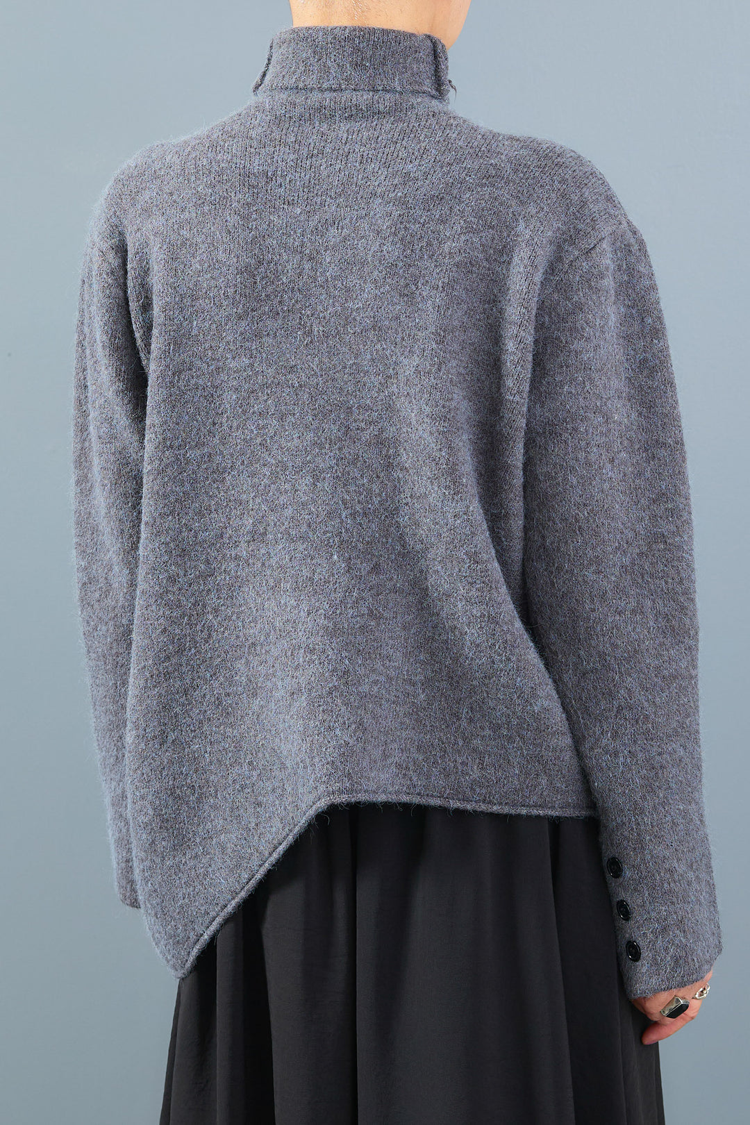 【SET】アシメハイネックボタンニット+レザーライクプリーツスカート(2set)