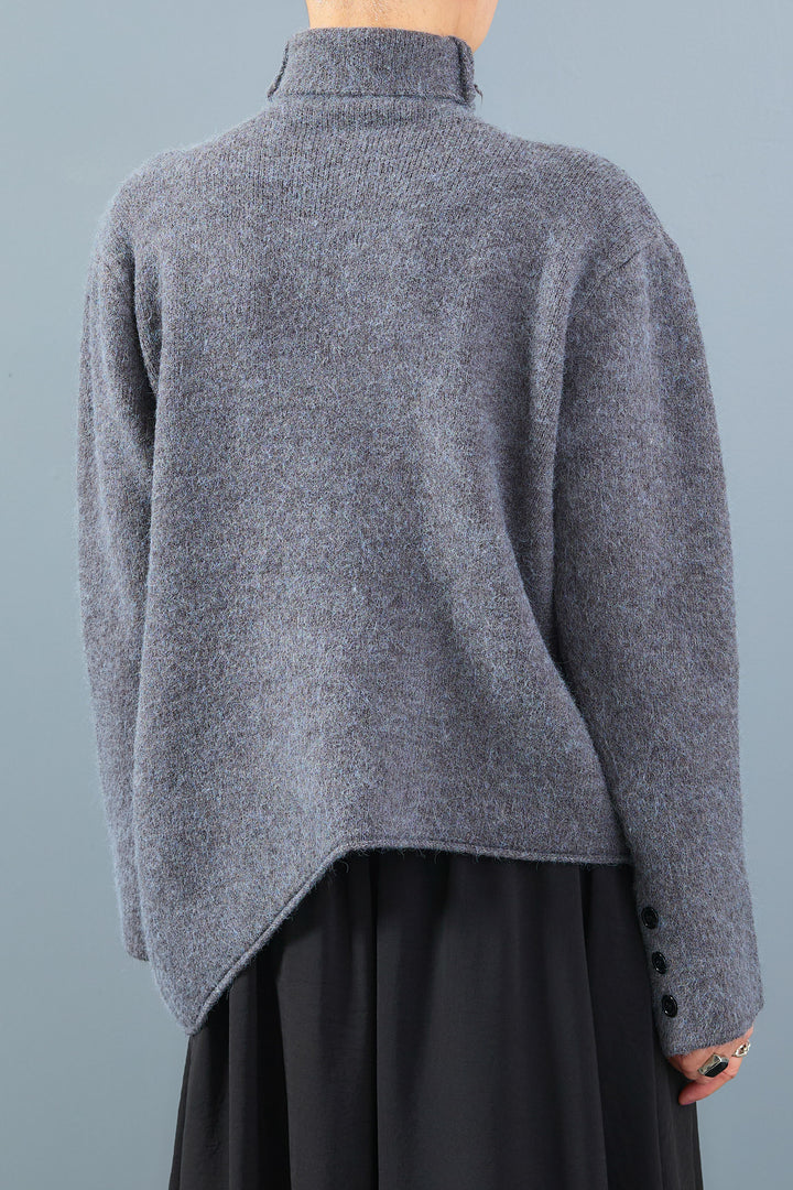 【SET】アシメハイネックボタンニット+レザーライクプリーツスカート(2set)