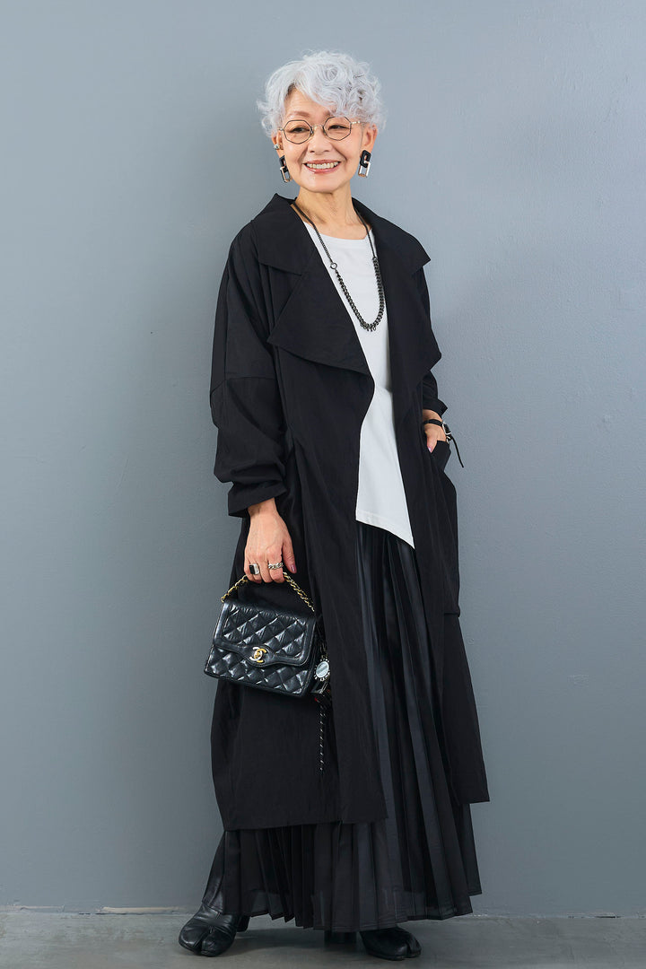 【SET】アシンメトリーロンT+ワッシャートレンチライクライトコート+レザーライクプリーツスカート(3set)