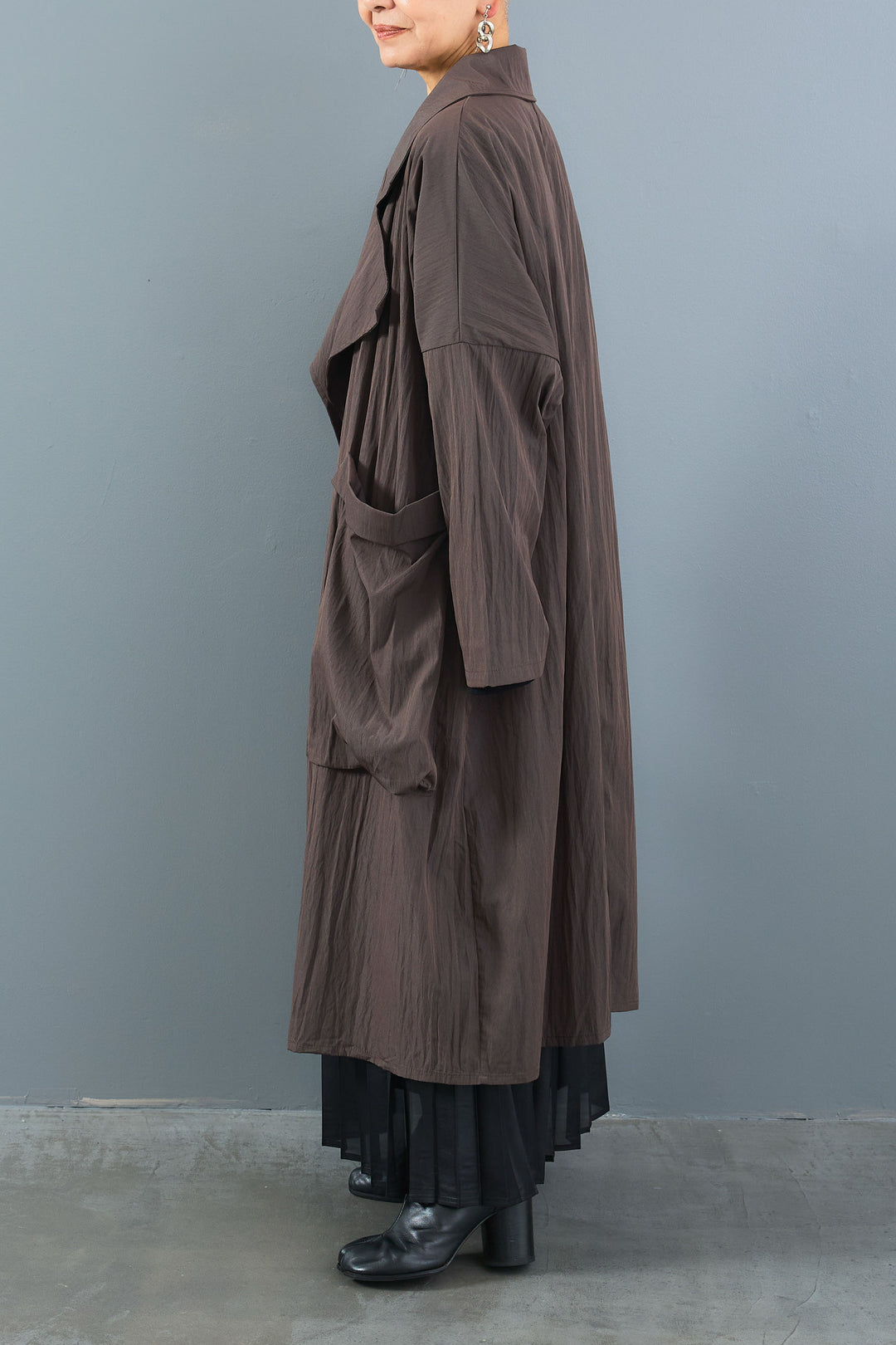 【SET】アシンメトリーロンT+ワッシャートレンチライクライトコート+レザーライクプリーツスカート(3set)