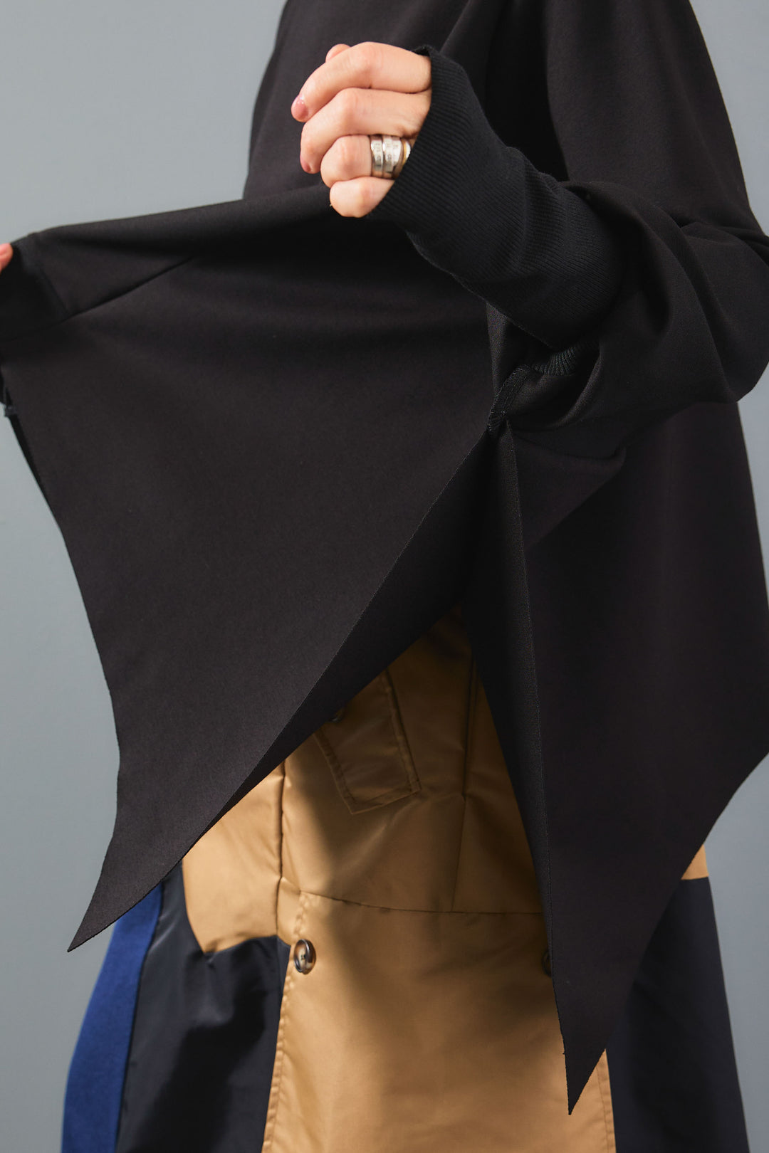 【SET】アシメハイネックポンチョプルオーバー+アシンメトリープリーツスカート(2set)