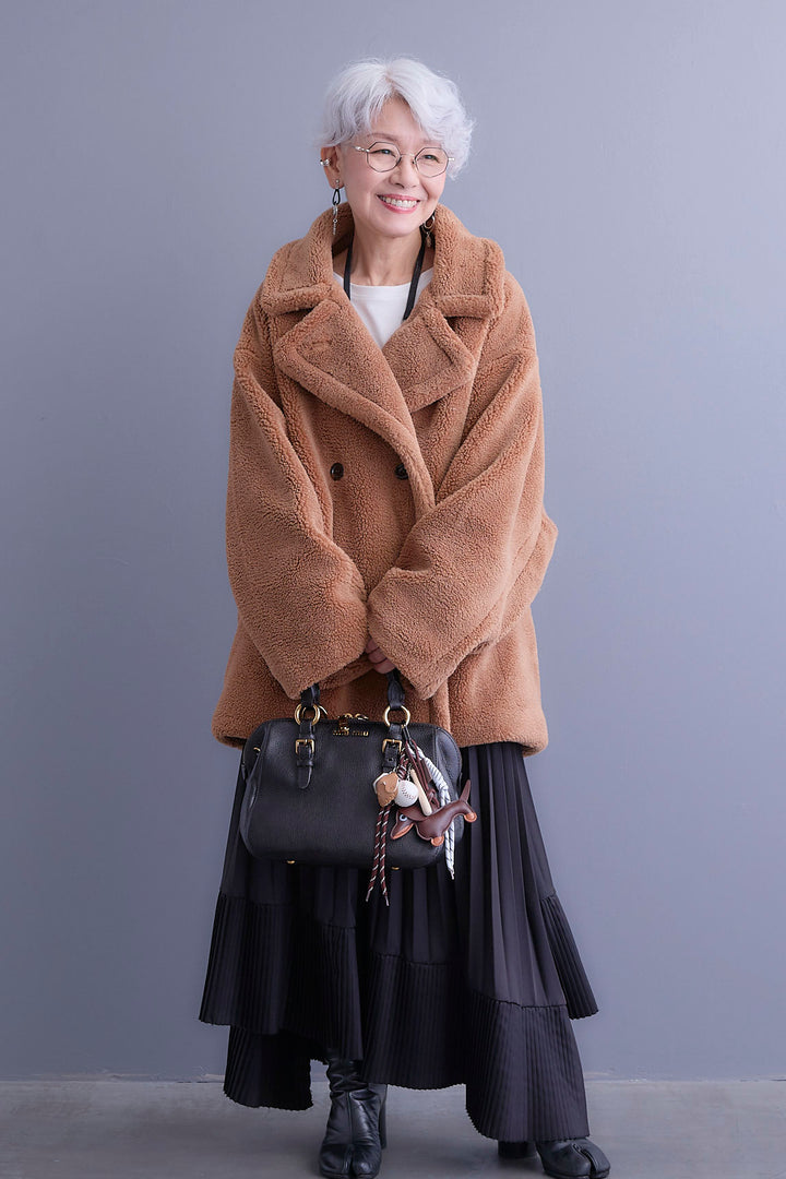 【新色追加】【SET】アシンメトリーロンT+テディボアミディコート+アシンメトリープリーツスカート(3set)