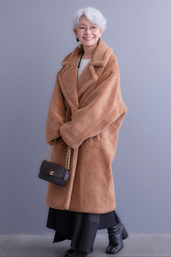 【新色追加】【SET】アシンメトリーロンT+テディボアロングコート+アシンメトリープリーツスカート(3set)