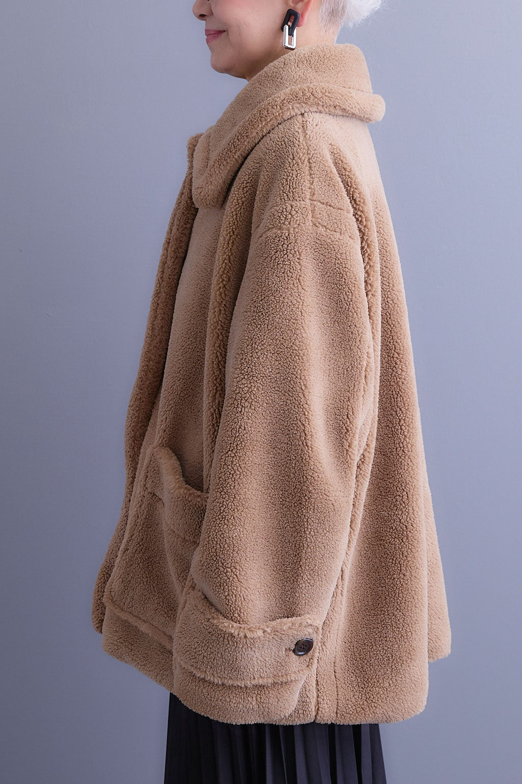 【SET】テディボアフラットカラーコート+ジャガードフラワースカート(2set)