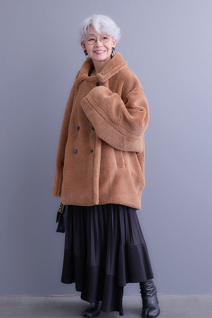 【新色追加】【SET】アシンメトリーロンT+テディボアミディコート+アシンメトリープリーツスカート(3set)