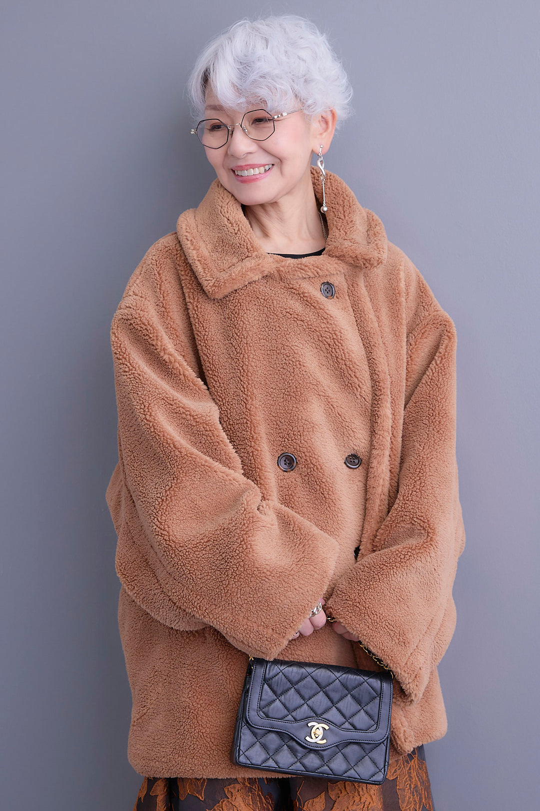 【SET】アシンメトリーロンT+テディボアミディコート+ジャガードフラワースカート(3set)